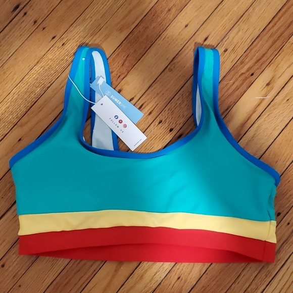 Four-Color Stitching High Waist Bikini - Picture 4 of 7